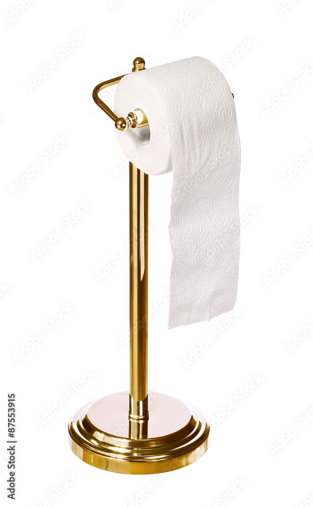 gold toilet paper holder standing isolated on white background Stock Photo  | Adobe Stock