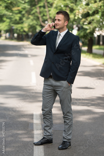 Businessman Talking On Telephone Outdoors In Park © Jale Ibrak