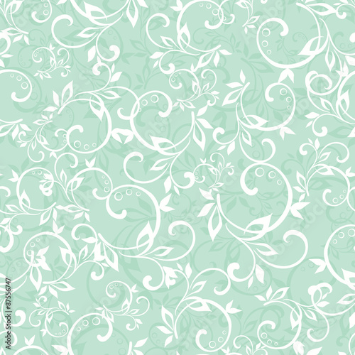 Vector Sea Green Swirly Braches Seamless Pattern