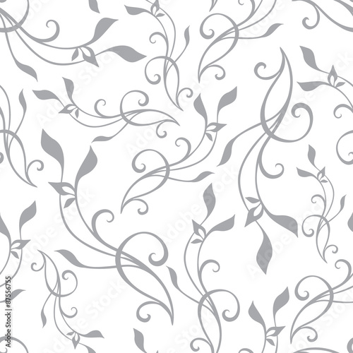 Vector Swirly Branches Gray Vintage Seamless Pattern