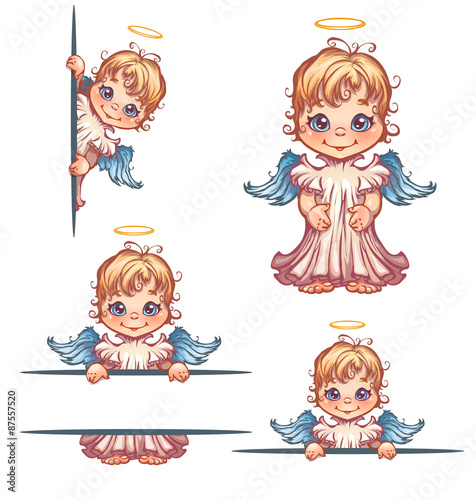 Vector set of cute angel with panel for text
