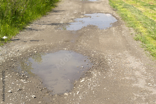 Mud puddles on a country road