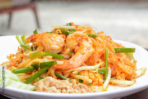 Thai food - stir fried noodles with prawns (Pad Thai)
