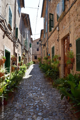 View from narrow street in Valldemossa on Mallorca
