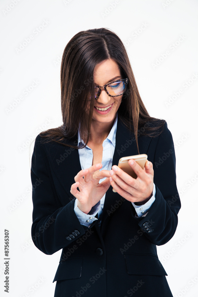 Businesswoman in glasses using smartphone Businesswoman in glasses using smartphone