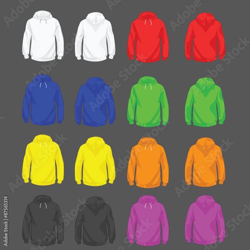 Colorful Hoodies Mockup Set with Front and Back Views on Isolated Background