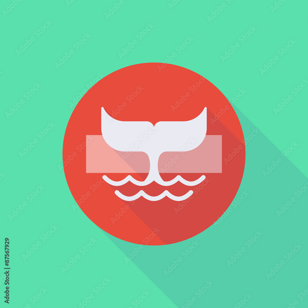 Long shadow do not enter icon with a whale tail Long shadow do not enter icon with a whale tail
