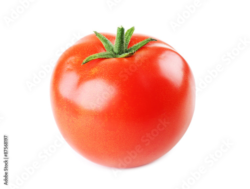 Single fresh tomato isolated on white