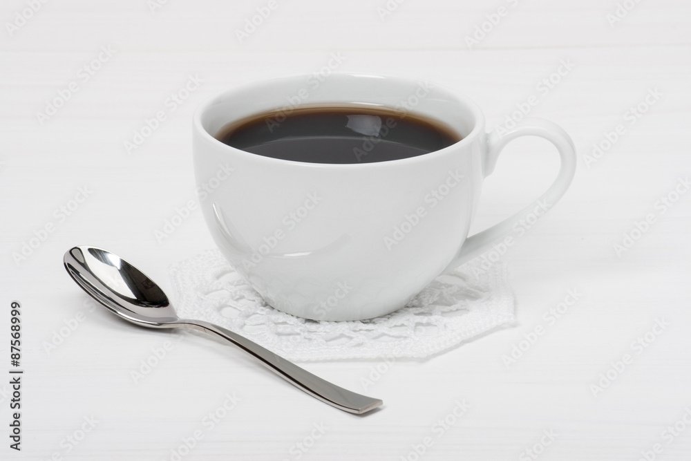 Cup Of Coffee On White Painted Wooden Desk Cup Of Coffee On White Painted Wooden Desk