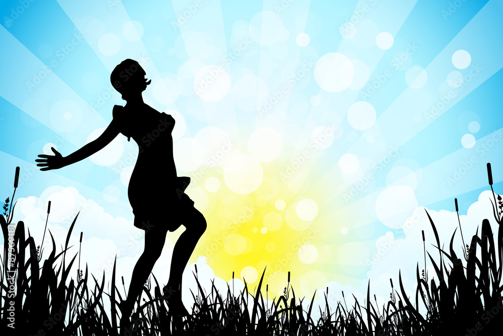 Nature Background with Girl Silhouette Nature Background with Girl Silhouette