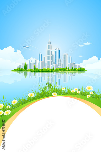 City Landscape Island with Green Trees