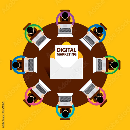 Flat design, E-mail marketing concept, Digital Marketing, Teamwork, vector