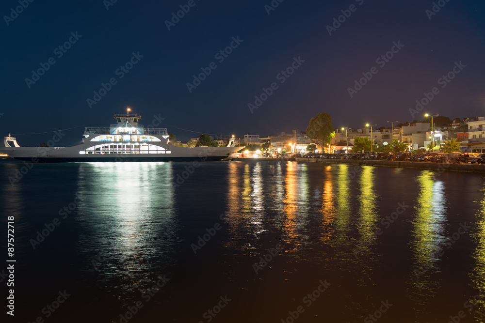 Oropos port in Greece. Night view.