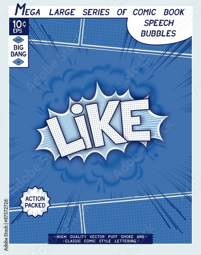 .Like. Poster design in comic style with lettering and realistic puffs smoke. 3D vector pop art speech bubble. CMYK