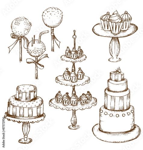 Collection of beautiful cakes, cupcakes and cake pops