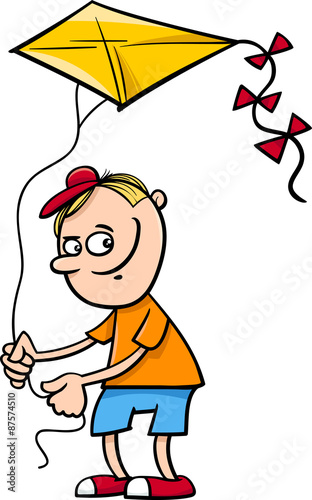 boy with kite cartoon illustration