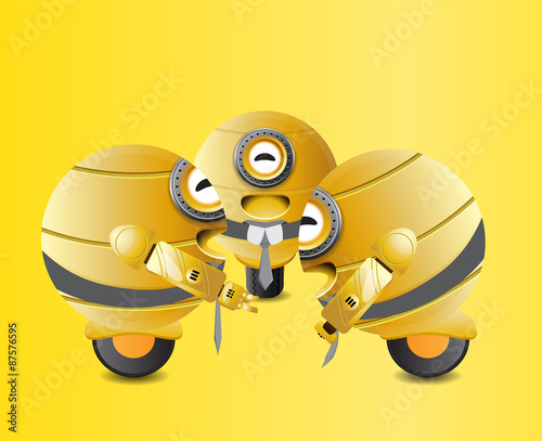 yellow robots lauging together