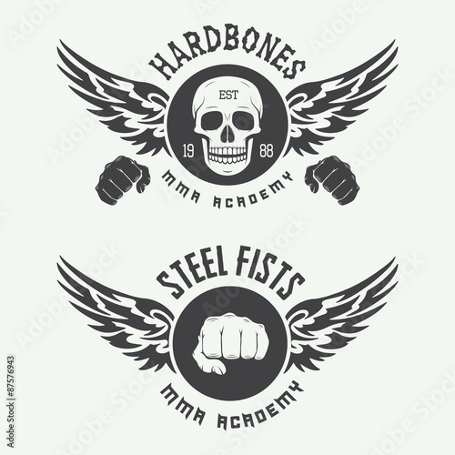 Set of vintage mixed martial arts logo, badges and emblems. Vector illustration