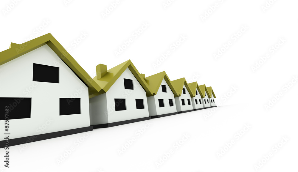 A small houses with green roof on a white background A small houses with green roof on a white background