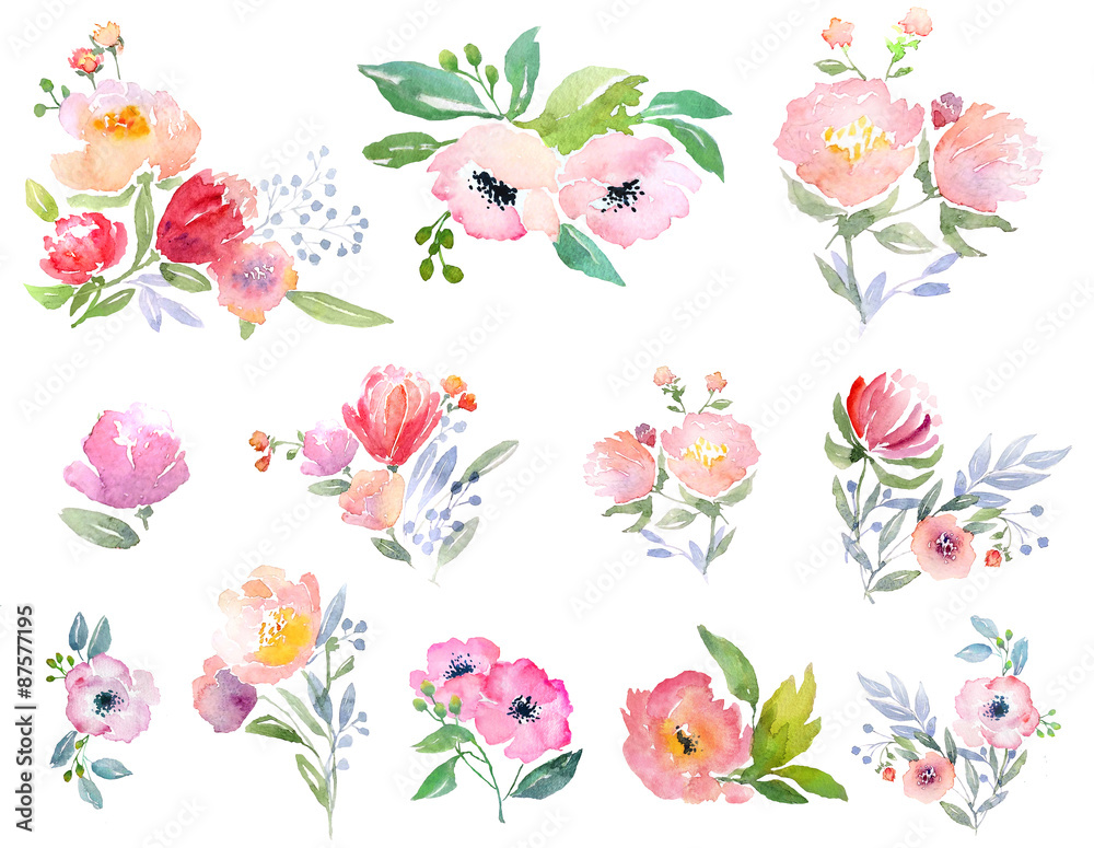 Obraz premium Watercolor roses clip art