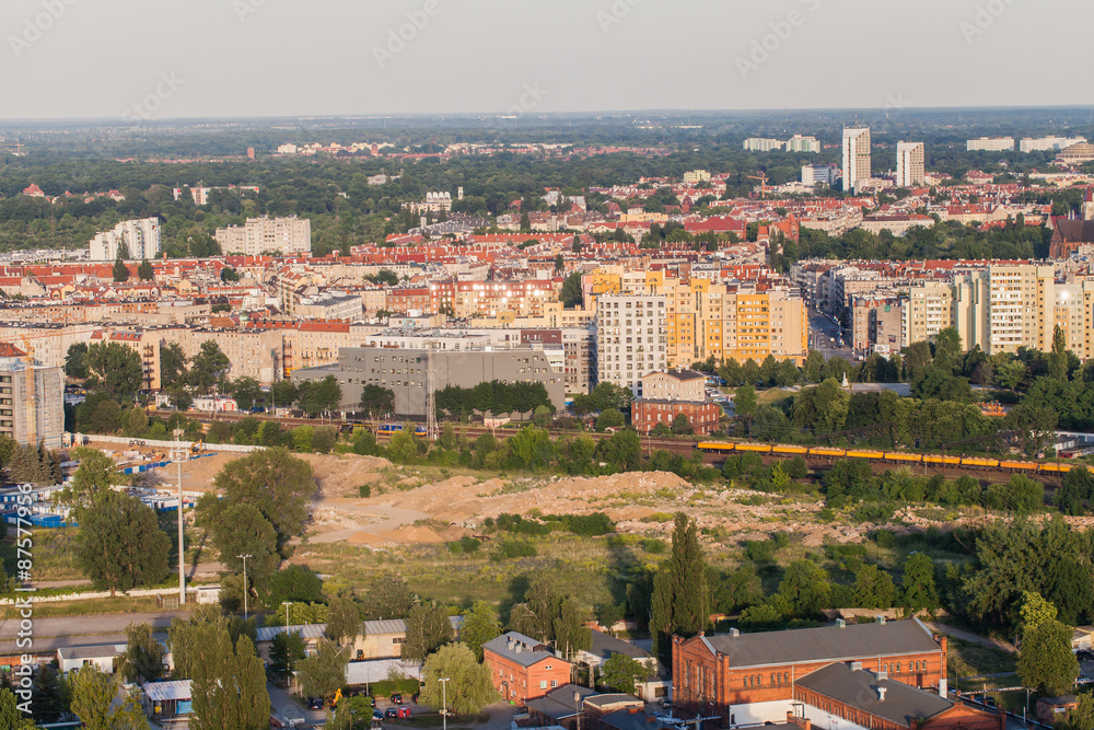Fototapeta premium Wroclaw, Poland - June 17, 2015: Aerial view of Wroclaw city