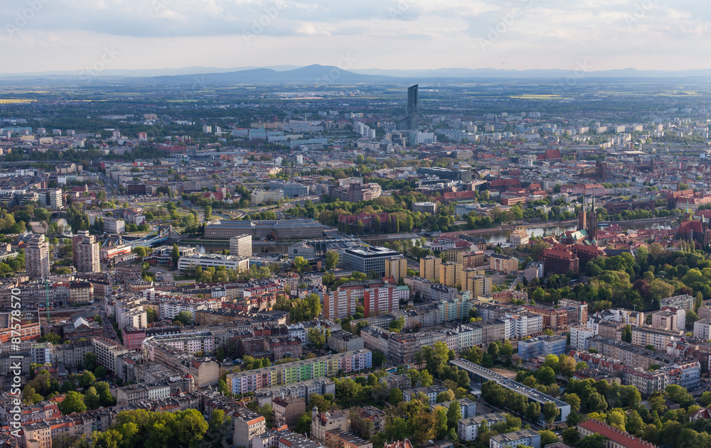 Fototapeta premium Wroclaw, Poland - May 04, 2015: Aerial view of Wroclaw city