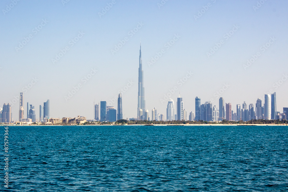 Burj Khalifa and other skyscrapers sea view