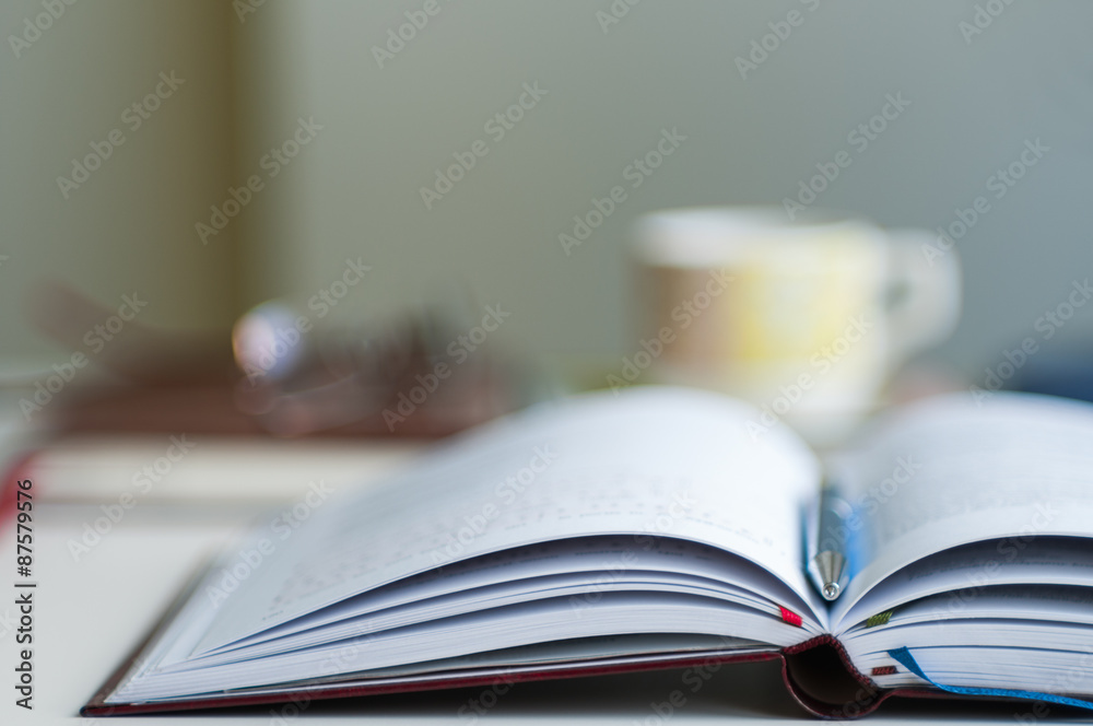 Fototapeta premium Open Notebook Blurred Background