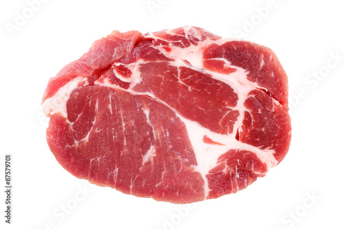 Fresh crude pork neck meat steak isolated on white background