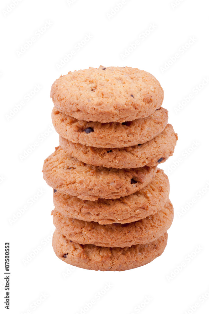 Chocolate chips cookies isolated on white background Chocolate chips cookies isolated on white background