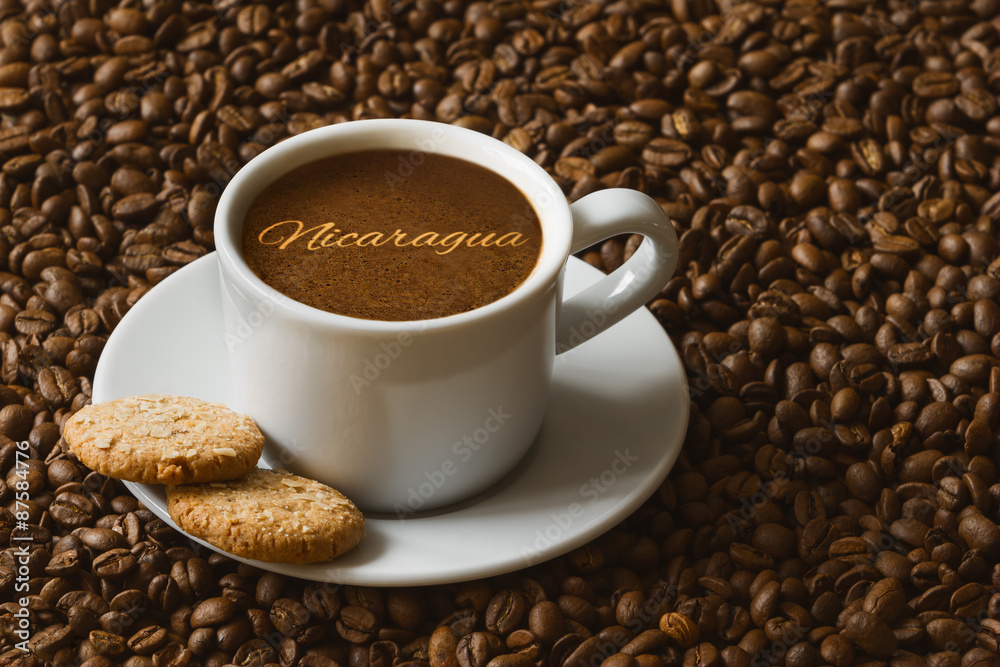 Fototapeta premium Still life - coffee with text Nicaragua
