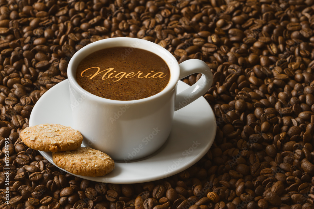 Fototapeta premium Still life - coffee with text Nigeria