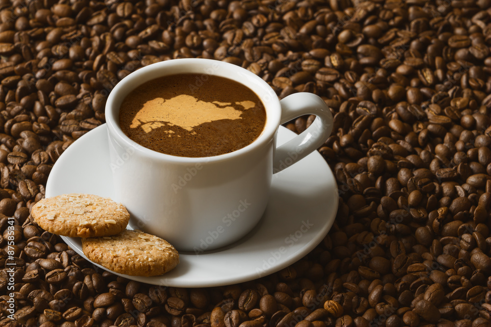 Still life - coffee with map of Singapore Still life - coffee with map of Singapore