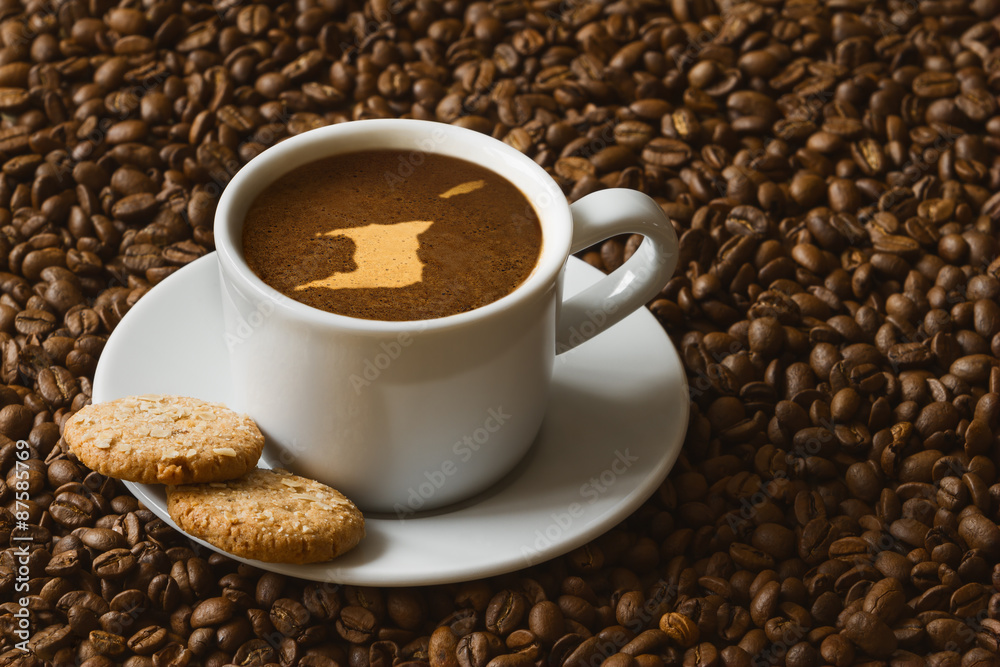 Fototapeta premium Still life - coffee with map of Trinidad and Tobago