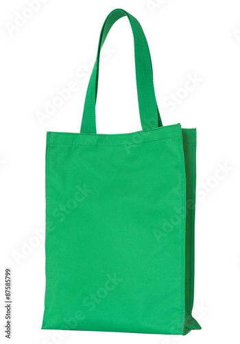 green shopping fabric bag isolated on white with clipping path