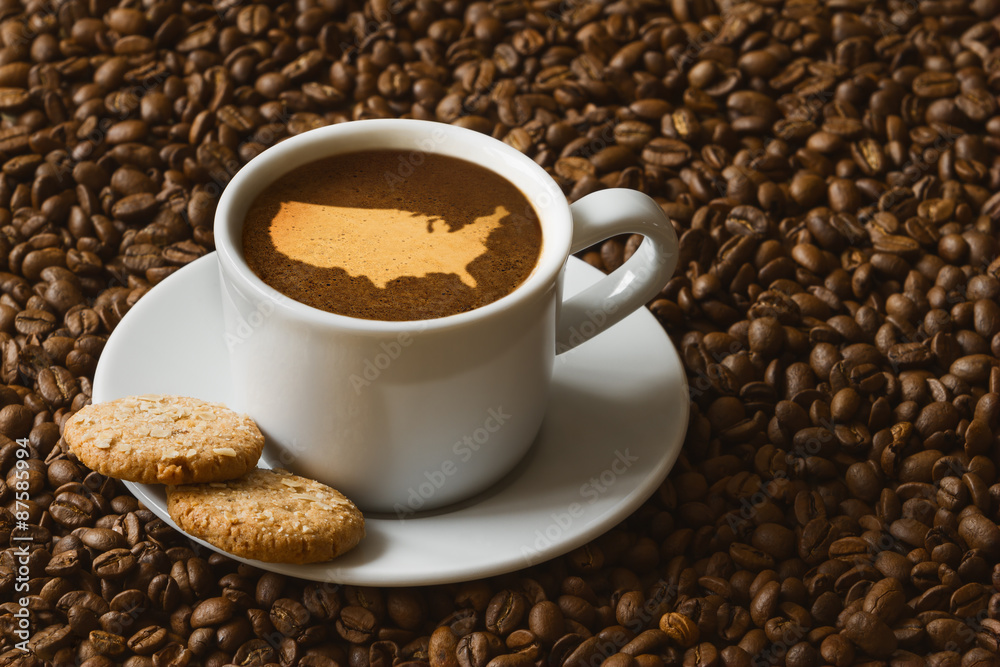 Fototapeta premium Still life - coffee with map of United States of America