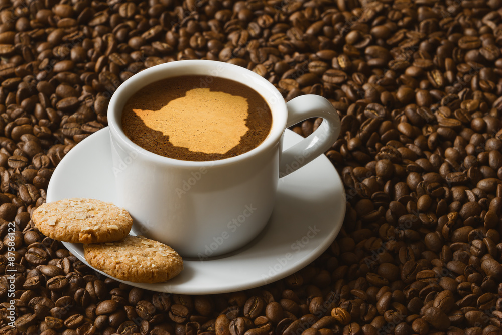 Still life - coffee with map of Zimbabwe Still life - coffee with map of Zimbabwe