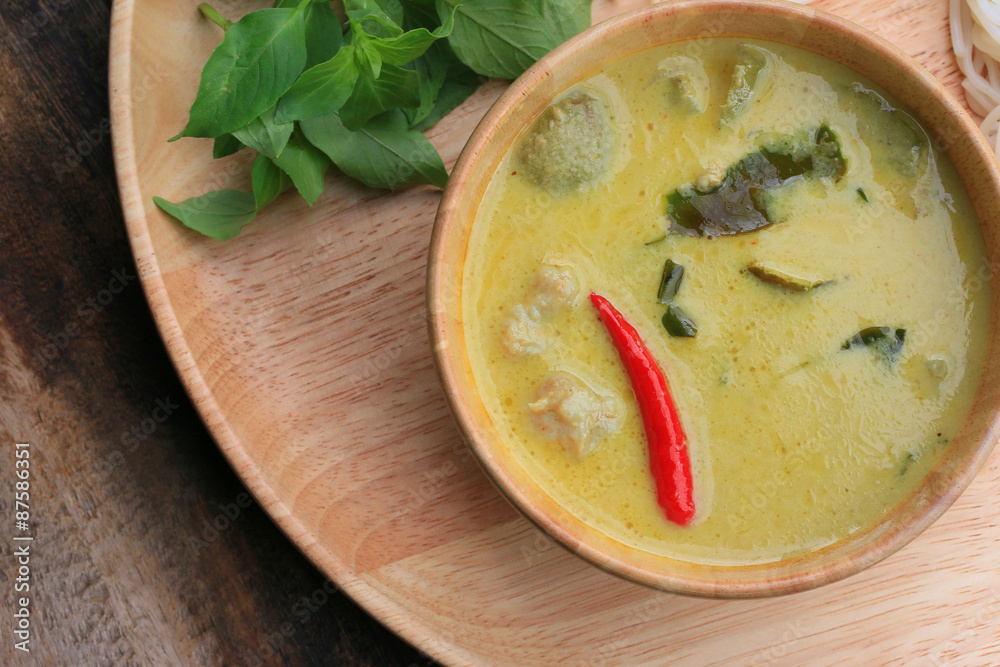 Taste of green curry coconut milk and rice noodle Taste of green curry coconut milk and rice noodle