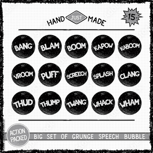 Big set of grunge round speech bubbles. Eighteen simple icons