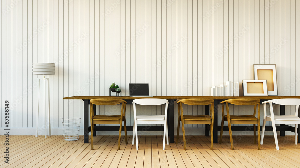 Working and Dining set with simple wall / 3D render image