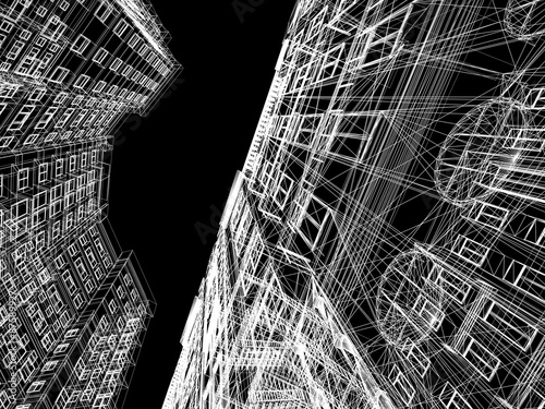 Abstract wireframe of 3D architecture.