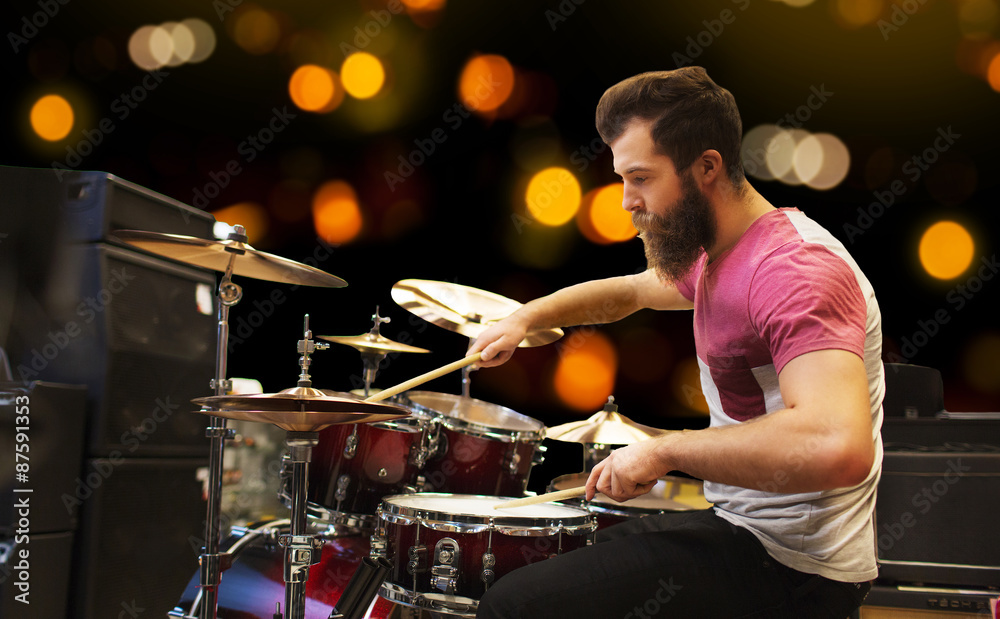 Naklejka premium male musician playing cymbals at music concert