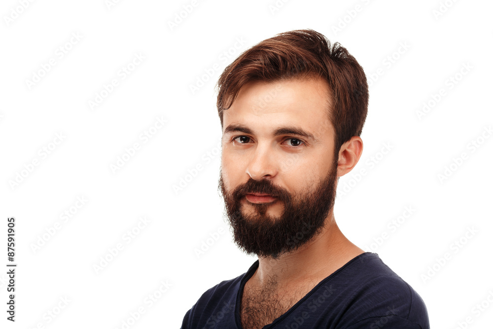 Portrait of a young bearded man isolated on white background Portrait of a young bearded man isolated on white background