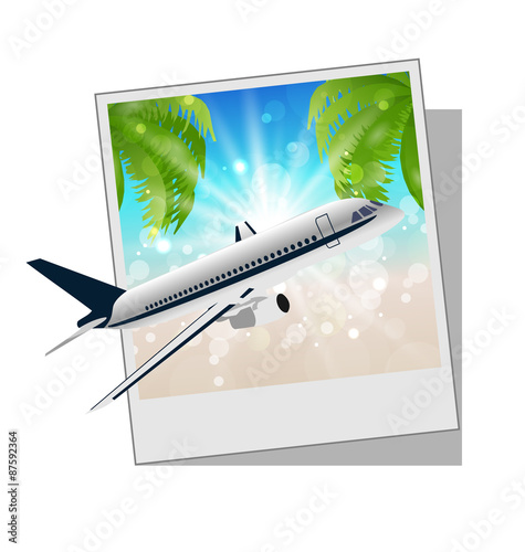 Photo frame with seaside and plane