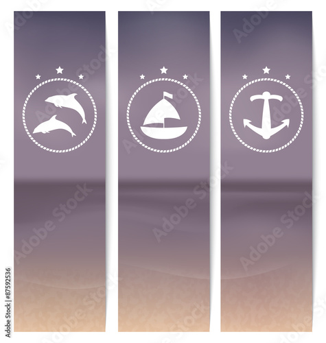 Set labels with beach, retro style