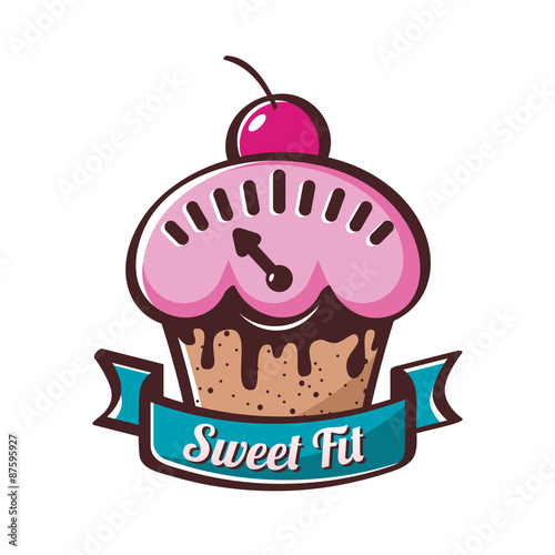 Принти на полотні Vector cupcake with scales, logo icon. Concept for diet food, ba