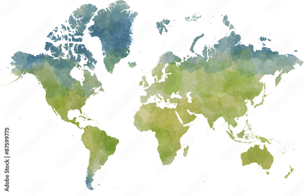 Photo Cartina mondo, disegnata illustrata pennellate