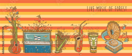 Vector bright illustration of live music with musical instrument