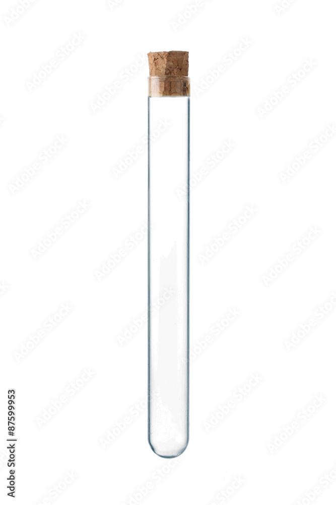 Empty laboratory test tube with cork isolated on white Empty laboratory test tube with cork isolated on white