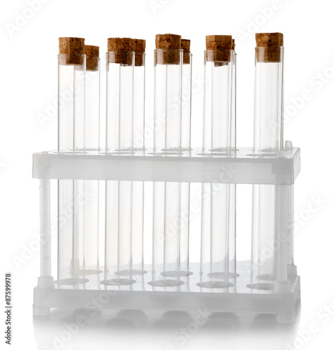 Empty laboratory test tubes isolated on white